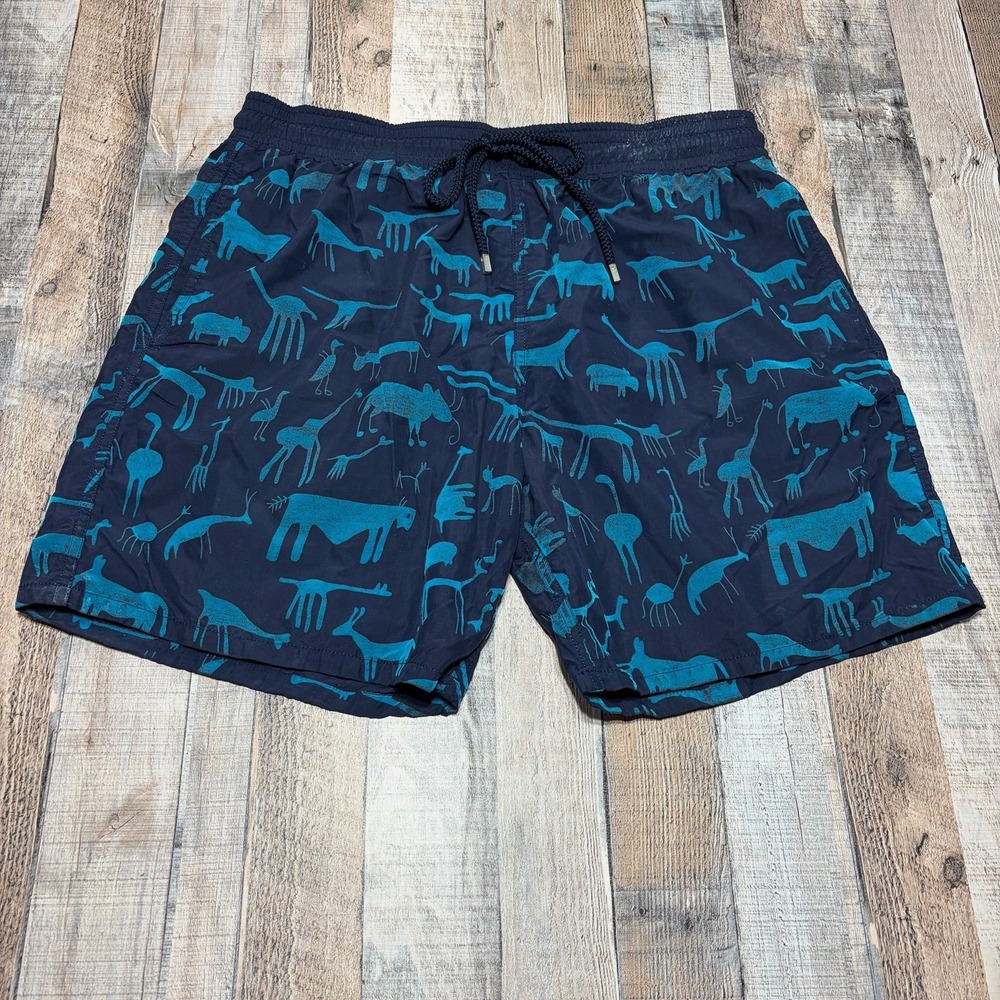 Vilebrequin Swim Trunks Mens XXL Blue Animal Print Graphic AOP Rare